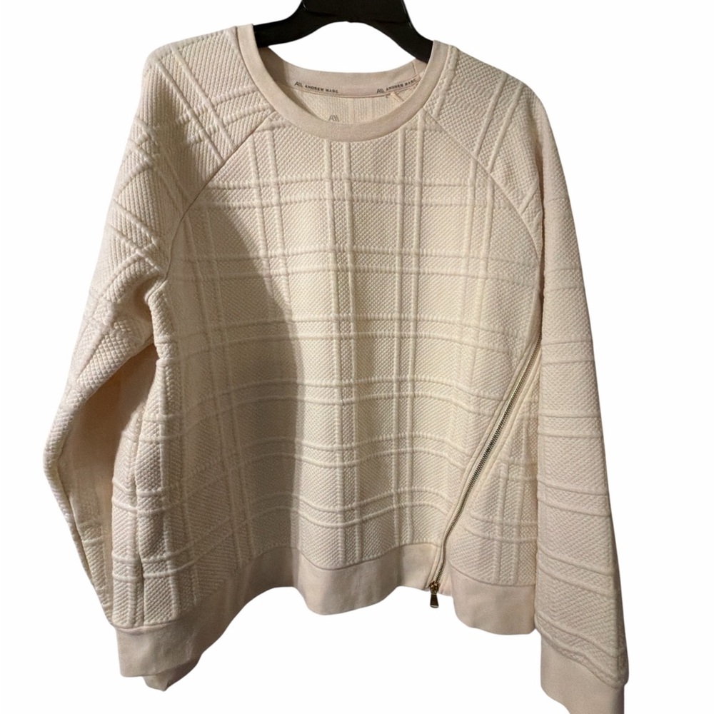 Andrew Marc New York Quilted Sweatshirt XL Cream Asym Zip